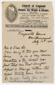 Letter from case file 9825 about the state of the child's health, 1905