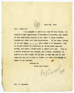 Letter from case file 9903 regarding treatment for the child's hernia, 1904