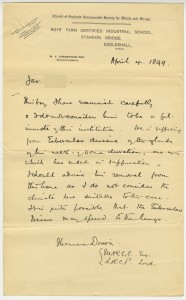 Medical report from case file 4772, stating that the child is suffering from ‘Tubercular disease of the glands of his neck’, 1899