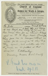 Letter from case file 14799, mentioning Grace's visit to a doctor in Harley Street followed by an x-ray at Charing Cross Hospital, 1913