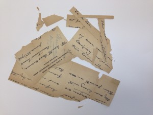 Deteriorated document that has broken into pieces