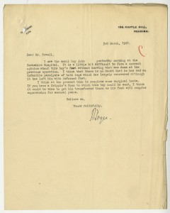 Letter about treatment for John's feet, 1921, from case file 17217