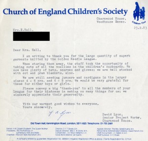 Letter of thanks to Mrs Hall from the Woodhouse Eaves home, 1983