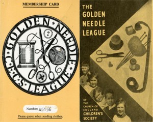 Mrs Hall's Golden Needle League membership card (left) and a 1940s promotional leaflet for the Golden Needle League (right)