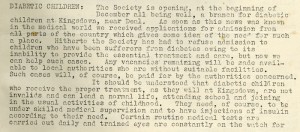 Extract from The Children's Society's 'Bulletin' October 1948, about the opening of St Monica's Home for Diabetic Children, Kingsdown, Kent