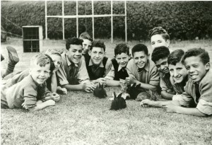 A group of boys from St Nicholas’ Home, Boldon, with their pet rabbits, 1959.