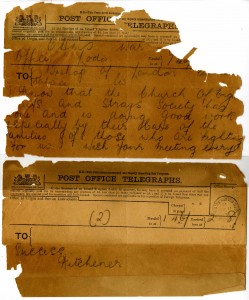 Telegram from Lord Kitchener to the 'Waifs and Strays Society', 1915