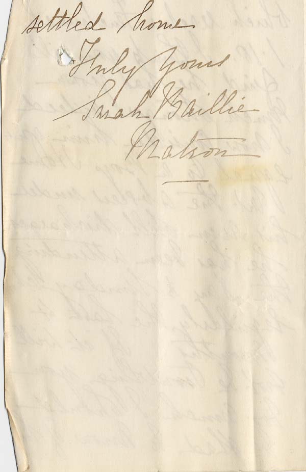 Large size image of Case 2 2. Letter from Sarah Baillie, Matron of Motherless House, Southend on Sea  c. 6 September 1882
 page 3