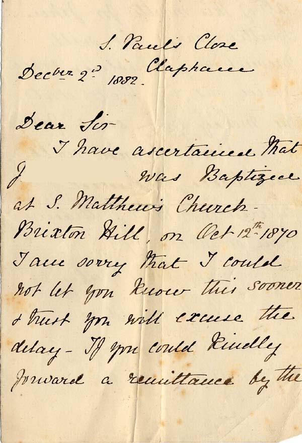 Large size image of Case 2 4. Letter from Miss S.  2 December 1882
 page 1