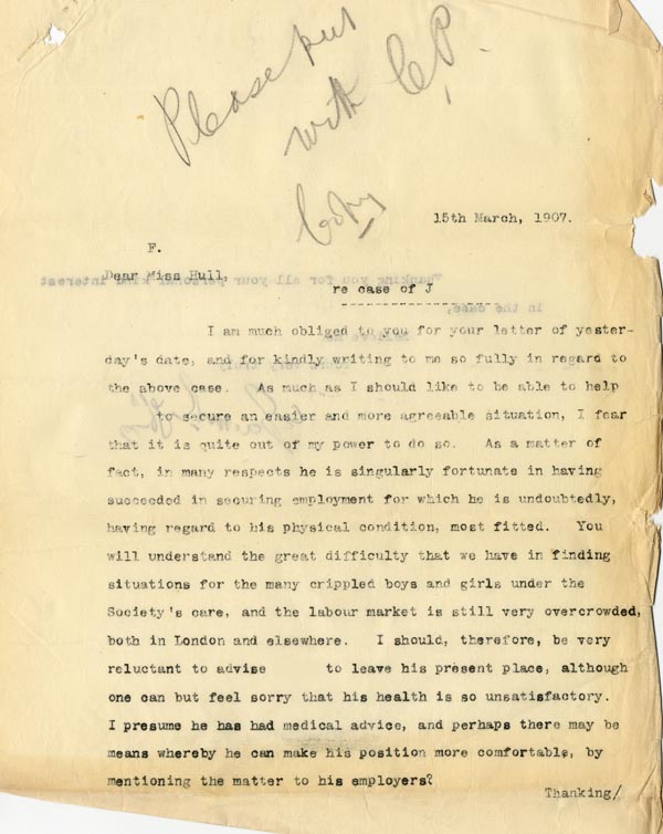 Large size image of Case 2 18. Letter to Mrs Hull  15 March 1907
 page 1