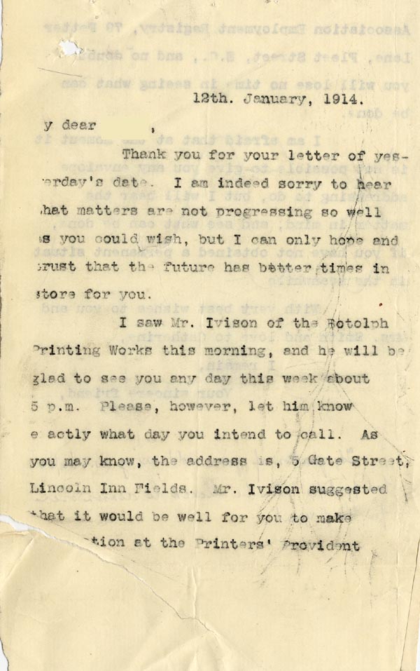 Large size image of Case 2 20. Letter to J.  12 January 1914
 page 1