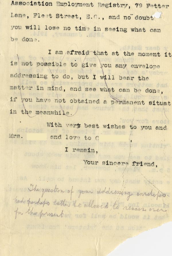 Large size image of Case 2 20. Letter to J.  12 January 1914
 page 2
