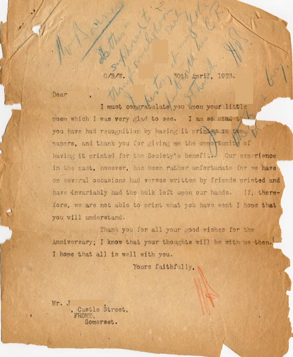 Large size image of Case 2 23. Letter to J.  30 April 1923
 page 1