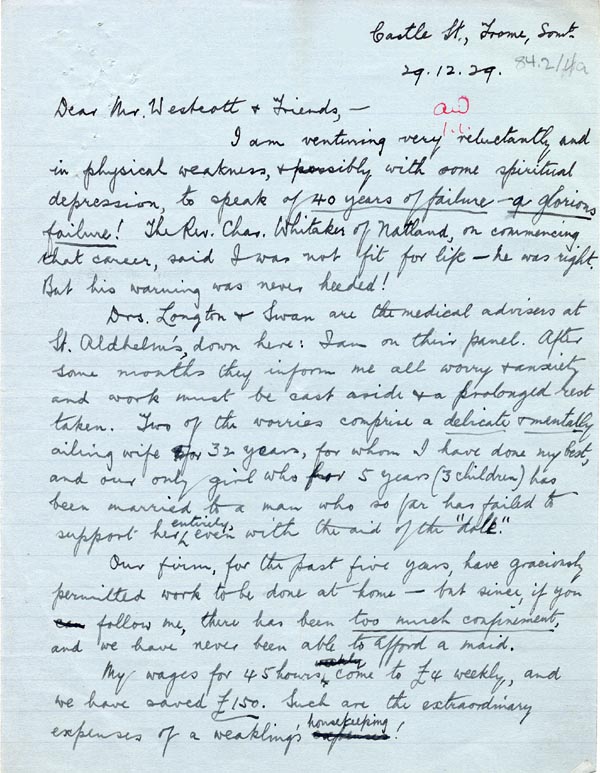 Large size image of Case 2 29. Letter from J.  29 December 1929
 page 1