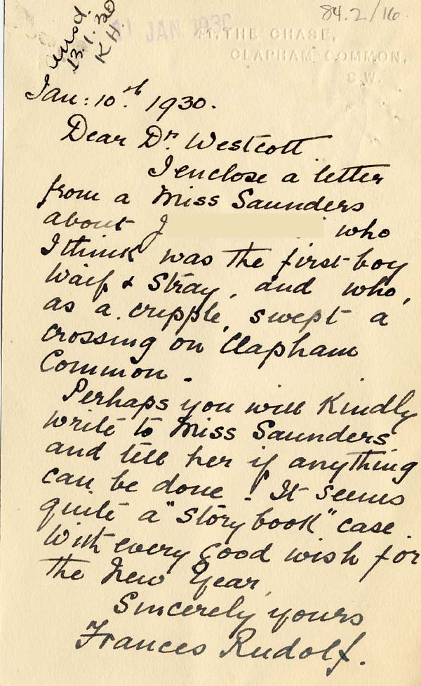 Large size image of Case 2 35. Letter to Revd Westcott  10 January 1930
 page 1