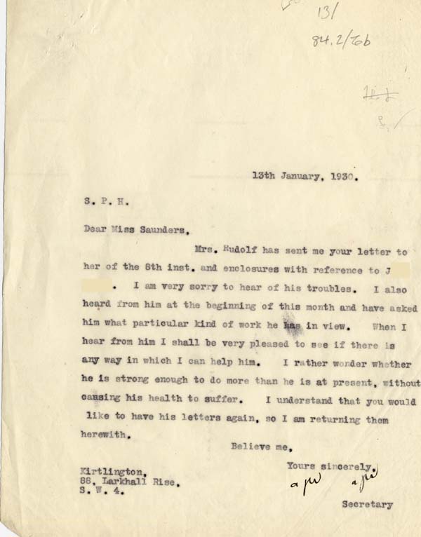 Large size image of Case 2 36. Letter to Miss S.  13 January 1930
 page 1