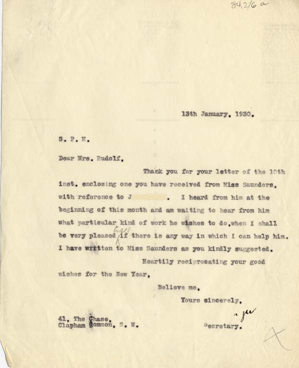Large size image of Case 2 37. Letter from Secretary to Mrs. Rudolf  13 January 1930
 page 1
