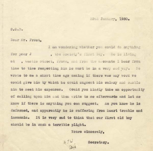 Large size image of Case 2 39. Letter from Revd Westcott to Mr Frost  22 January 1930
 page 1