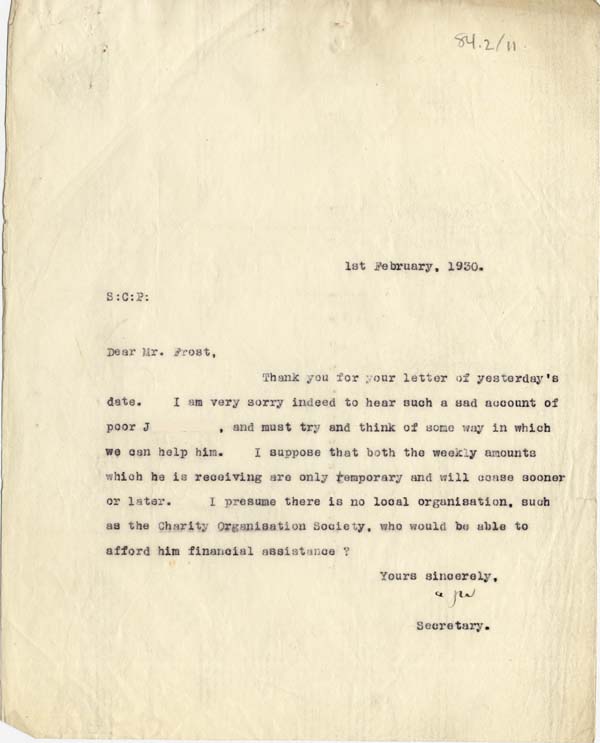 Large size image of Case 2 42. Letter to Mr Frost  1 February 1930
 page 1
