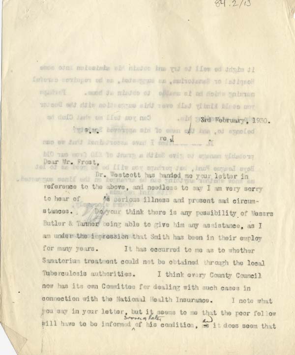 Large size image of Case 2 43. Letter to Mr Frost  3 February 1930
 page 1