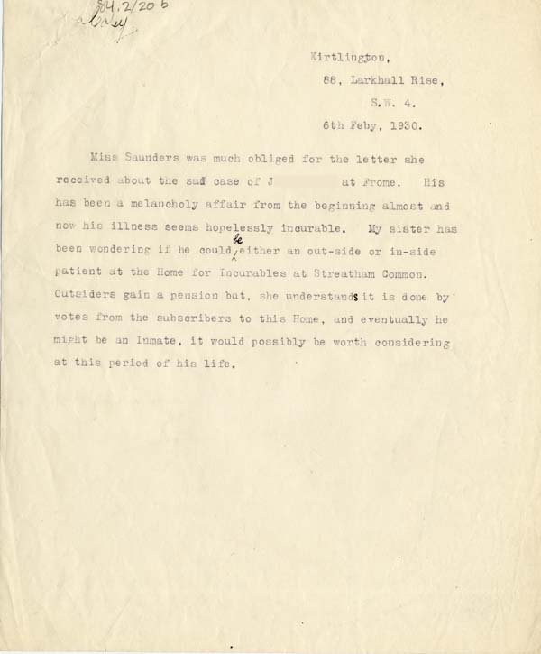 Large size image of Case 2 44. Letter form Miss S.  6 February 1930
 page 1