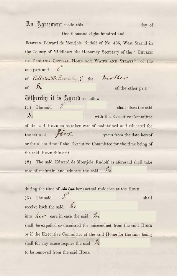 Large size image of Case 10 2. Agreement for M. to go into the Society's care c. February 1882
 page 1