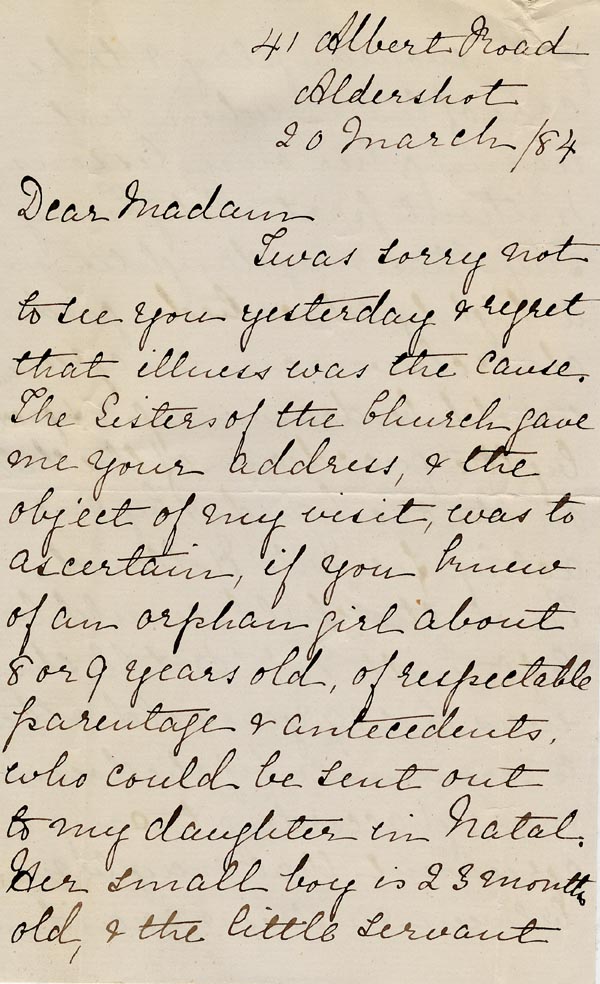 Large size image of Case 49 3. Letter from Mrs Ogilvie  20 March 1884
 page 1