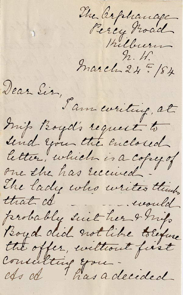 Large size image of Case 49 4. Letter from S.E. Hunt  24 March 1884
 page 1