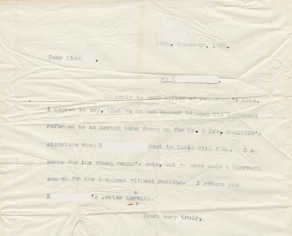 Large size image of Case 86 8. Copy of a letter from Edward Rudolf to Miss L 20 December 1898
 page 1