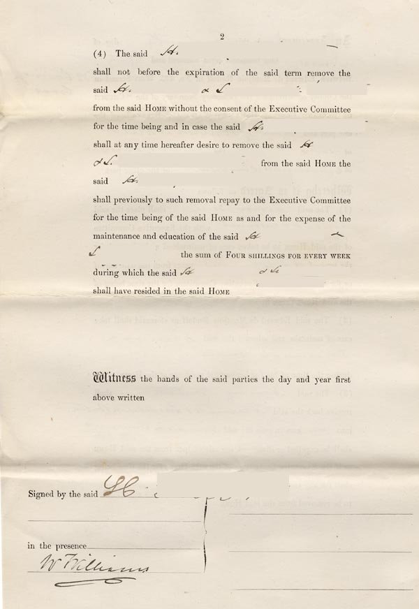 Large size image of Case 186 3. Agreement for H. to be in the Society's care 13 June 1884
 page 2