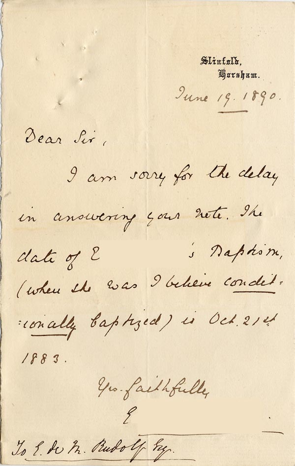 Large size image of Case 189 3. Letter from Miss J. 19 June 1890
 page 1