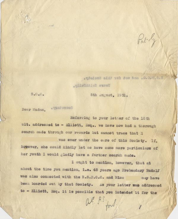 Large size image of Case 189 7. Letter from Secretary J 5 August 1931
 page 1