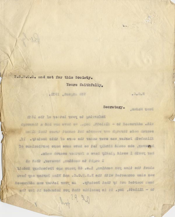 Large size image of Case 189 7. Letter from Secretary J 5 August 1931
 page 2