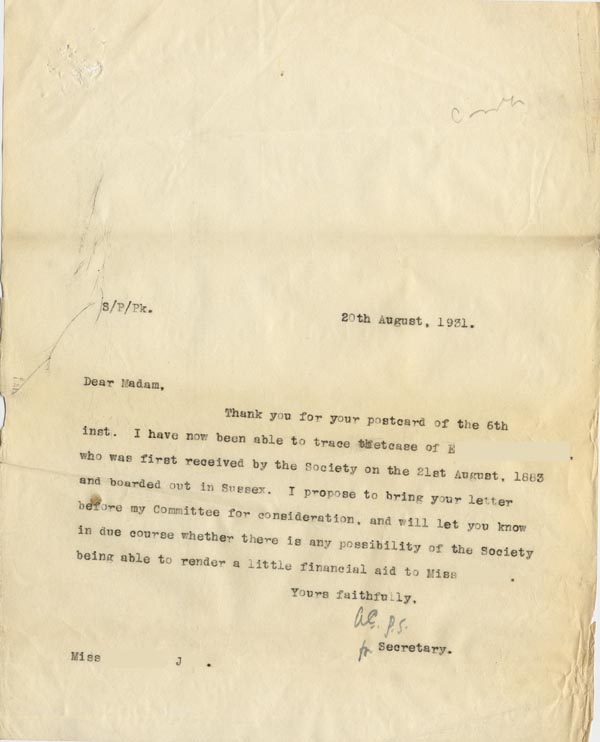 Large size image of Case 189 9. Letter from Secretary 20 August 1931
 page 1