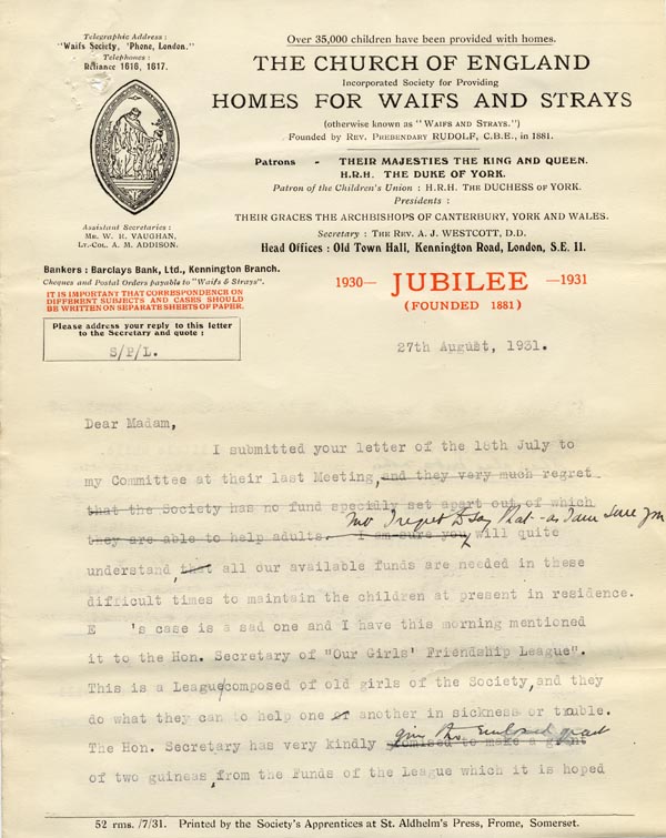 Large size image of Case 189 11. Letter (Draft) to Miss J. 27 August 1931
 page 1