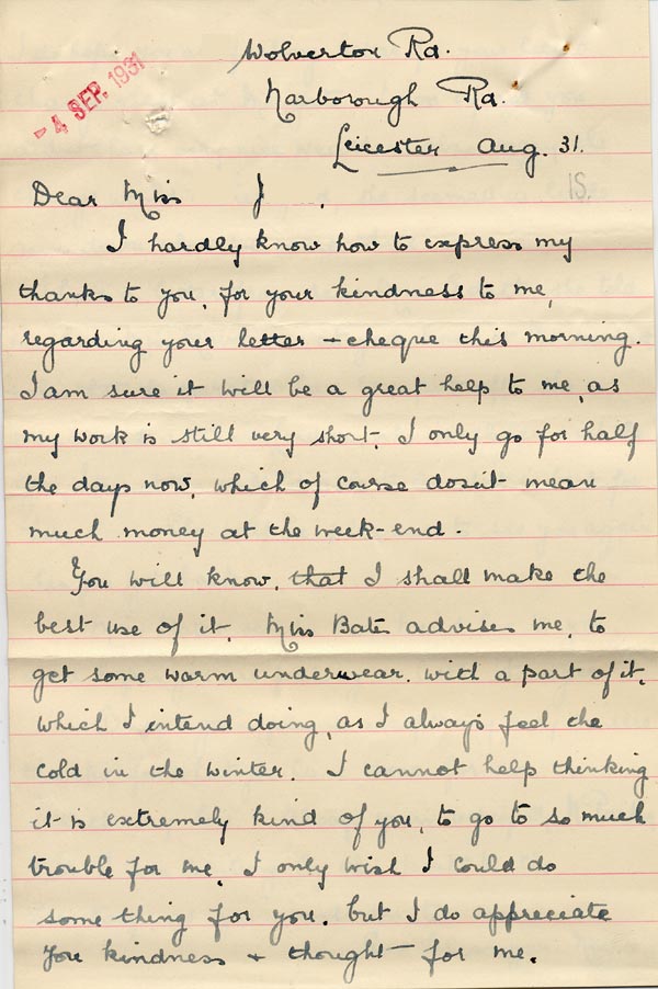 Large size image of Case 189 14. Letter from E. to Miss J. 31 August 1931
 page 1
