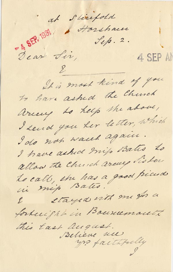 Large size image of Case 189 18. Letter from Miss J. 2 September 1931
 page 1