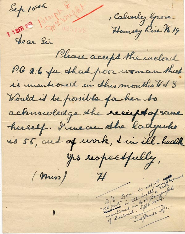 Large size image of Case 189 22. Letter from Miss H. 10 September 1931
 page 1