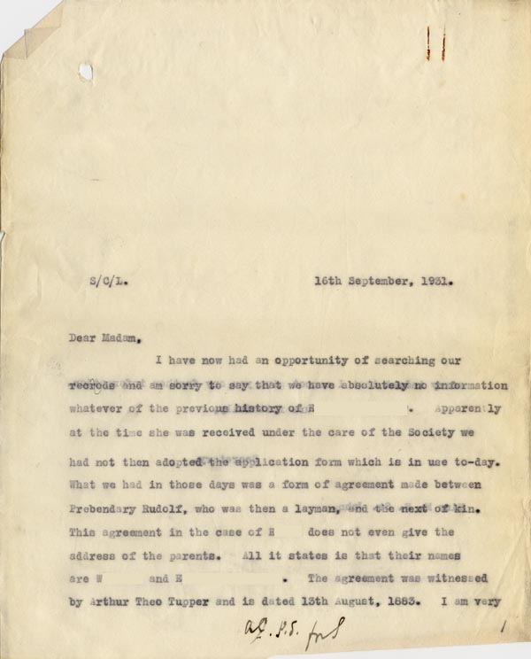 Large size image of Case 189 23. Letter from Miss J. 16 September 1931
 page 1