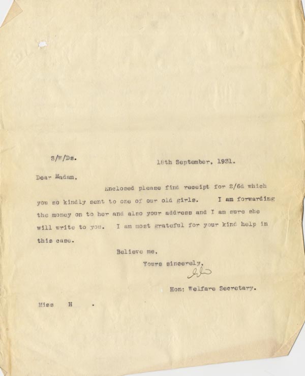 Large size image of Case 189 24. Letter from Miss H. 18 September 1931
 page 1