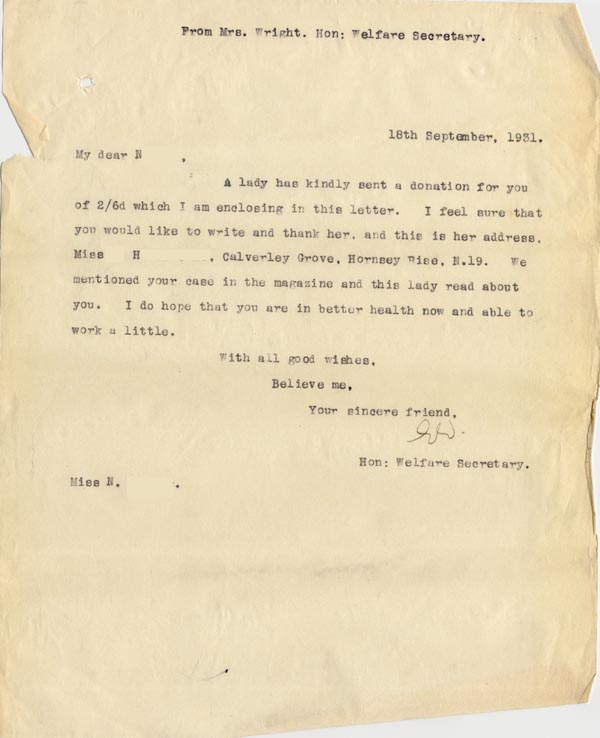 Large size image of Case 189 25. Letter from Miss N. 18 September 1931
 page 1