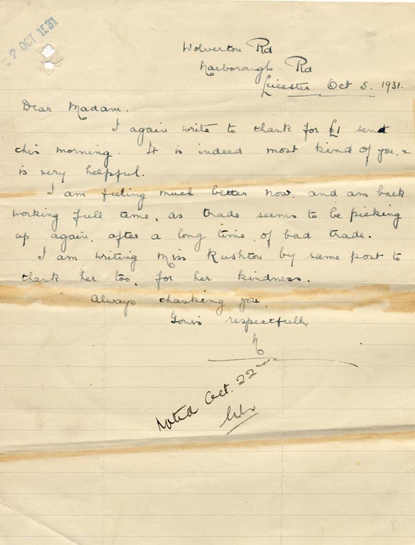 Large size image of Case 189 31. Letter from E. 5 October 1931
 page 1