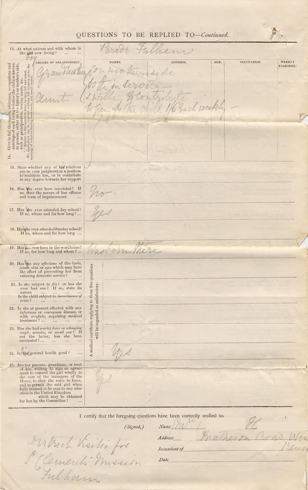 Large size image of Case 326 1. Application to Waifs and Strays' Society c. June 1884
 page 2
