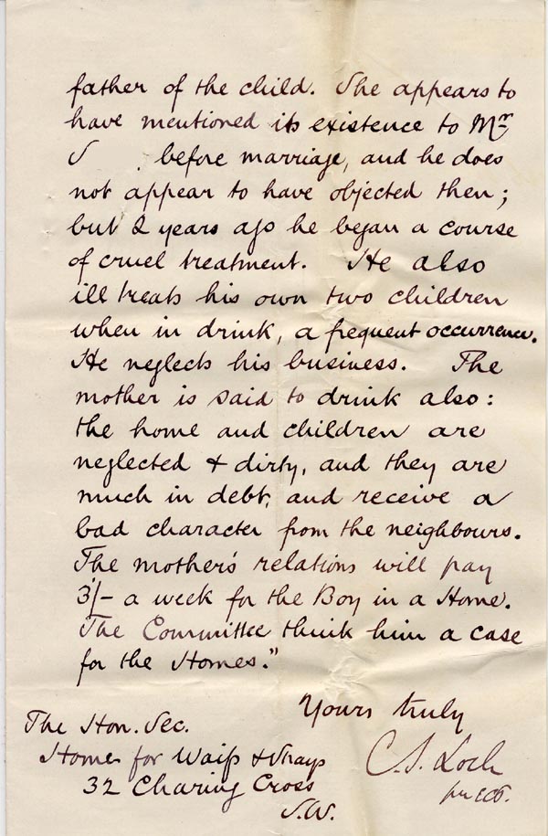 Large size image of Case 326 2. Letter from the Society for Organising Charitable Relief and Repressing Mendicity 18 June 1884
 page 2