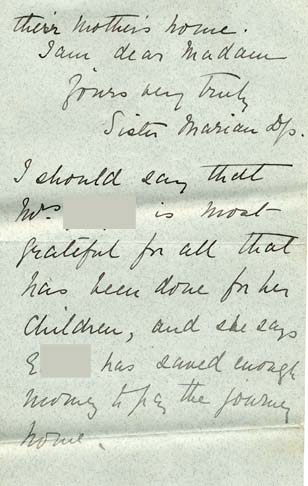 Large size image of Case 476 2. Letter from Sister Marian of St  Andrew's Deaconess' House, Westbourne Park concerning the girls' mother's wish to have her daughters returned to London  23 October 1893
 page 3