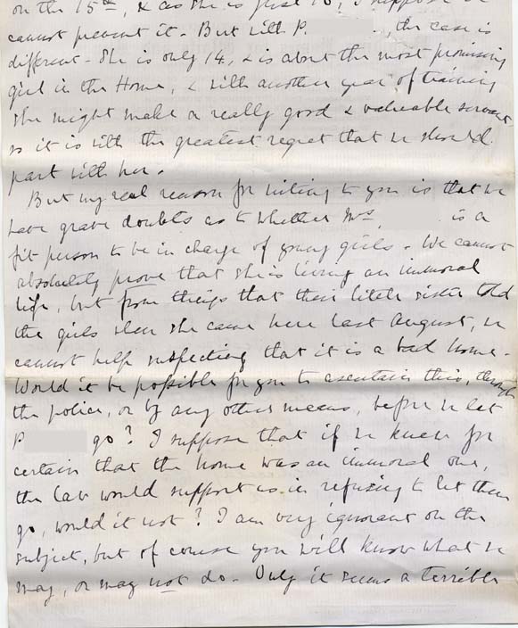 Large size image of Case 476 4. Letter from Alice Furneaux about the proposed removal of the girls to London  7 November 1893
 page 2