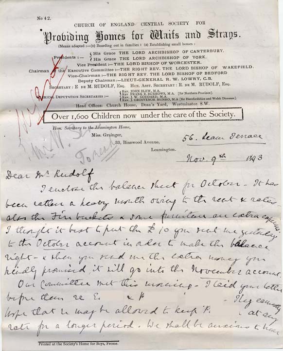 Large size image of Case 476 5. Letter from Alice Furneaux following a Committee meeting which had discussed E. and P's case  9 November 1893
 page 1