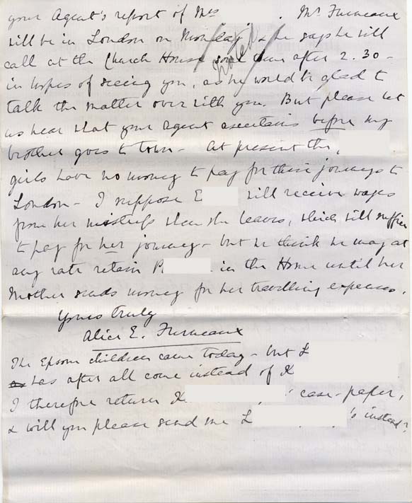 Large size image of Case 476 5. Letter from Alice Furneaux following a Committee meeting which had discussed E. and P's case  9 November 1893
 page 2