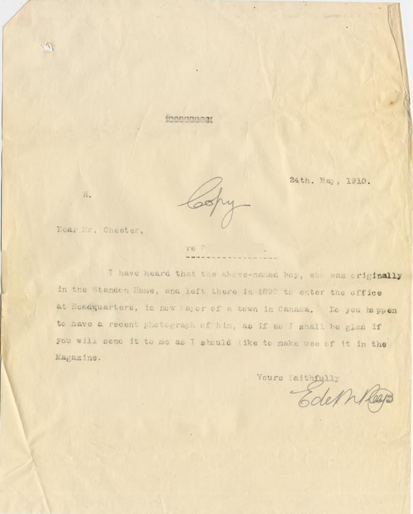 Large size image of Case 512 9. Letter to Mr Chester 24 May 1910
 page 1