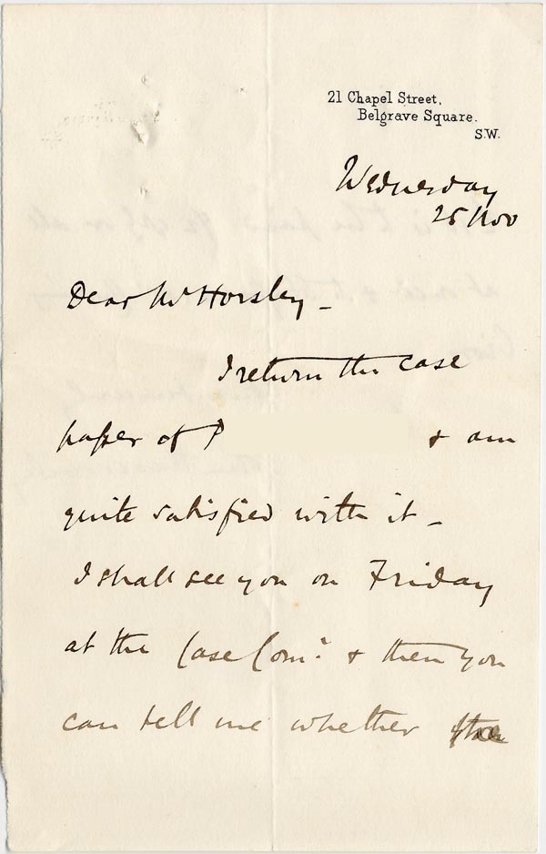 Large size image of Case 512 14. Letter to Mr Horsley 25 November 1910
 page 1